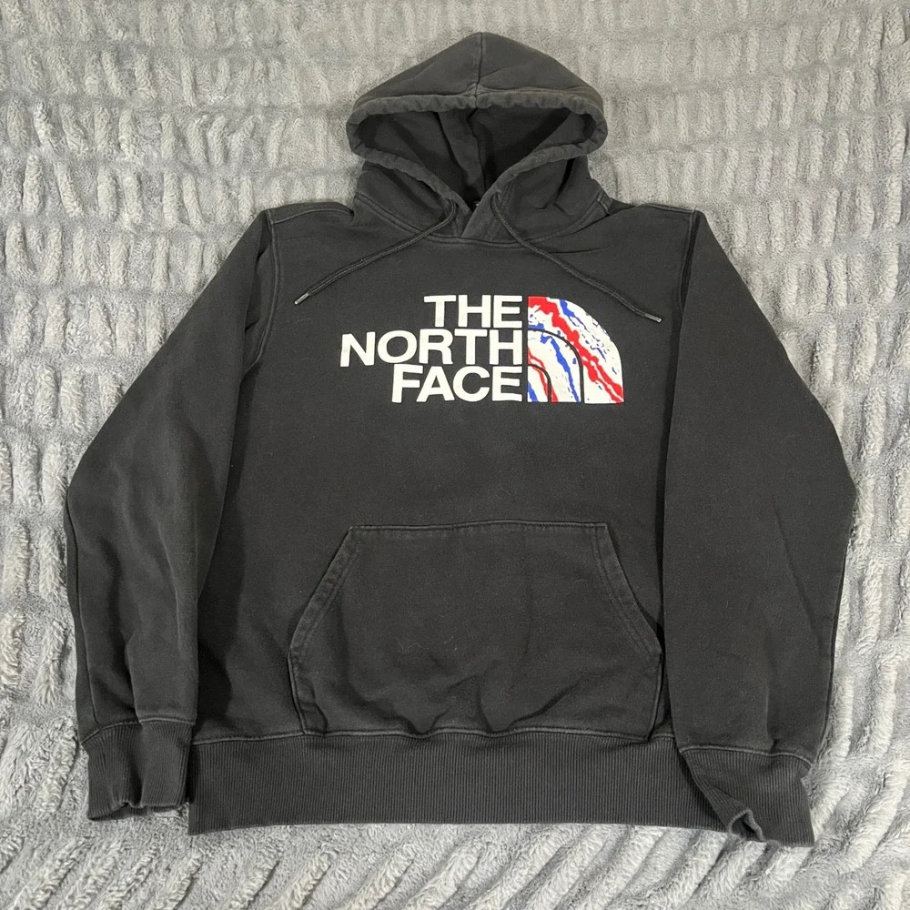 The North Face Mens Black Graphic Logo Pullover Hoodie Size M Outdoor Gorpcore‎